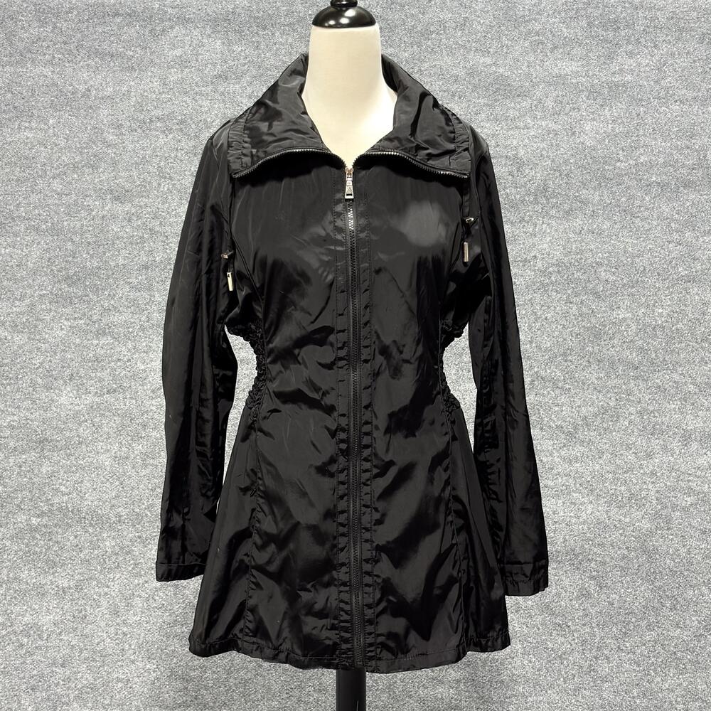 Laundry By Shelli Segal Jacket Womens Large Black Polyester Zip Front Ruched